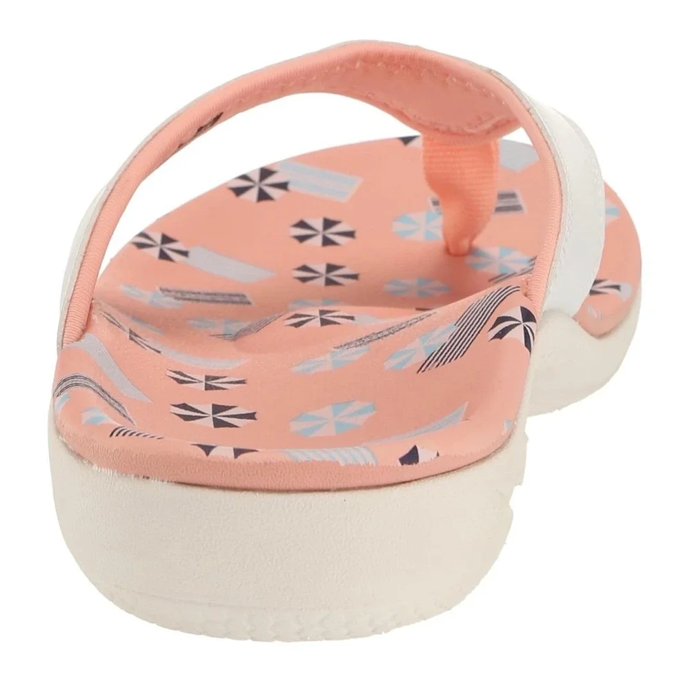Spenco Yumi Womens White Peach Beach Print Orthotic Thong Flip Flop Sandals